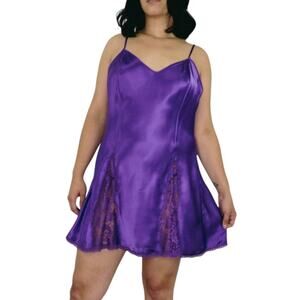 Vintage Victoria's Secret Gold Label Purple Lace Satin Slip Lingerie Large Sexy